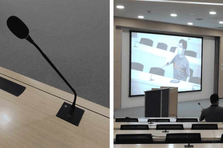 會議室麥克風系統連動攝影機，開啟即自動對焦